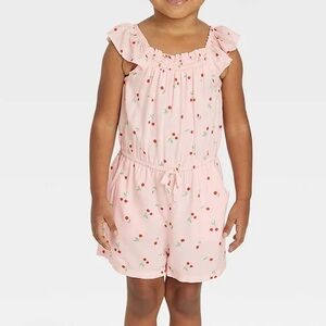 Cat & Jack Toddler Girls Cherry Print Sleeveless Romper - Pink 3t